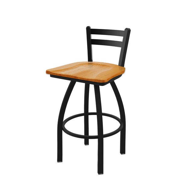 25" Low Back Swivel Counter Stool, Black Wrinkle, Med Oak Seat